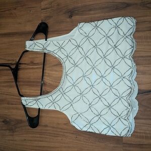 White Beaded Sleeveless Crop Top with Silver Geometric Detail